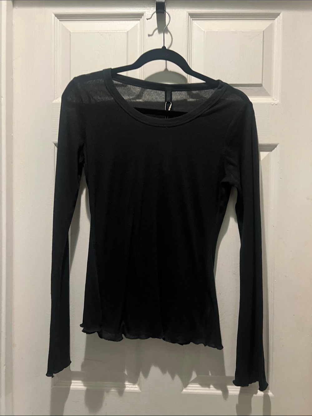SKIMS Black Long-Sleeve Sheer-Wide Crew